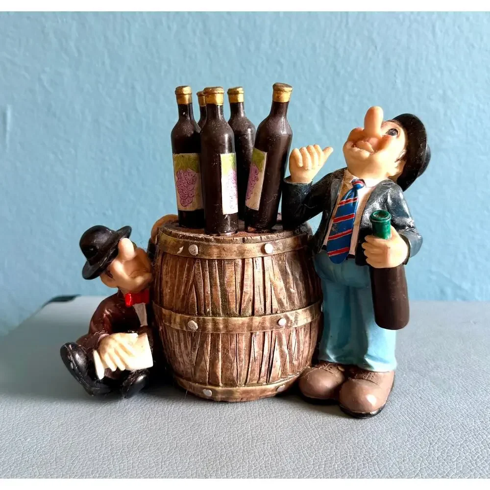 Vintage Laurel and Hardy 5-Piece Cheese Spreader Set Wine Barrel Novelty Caddy